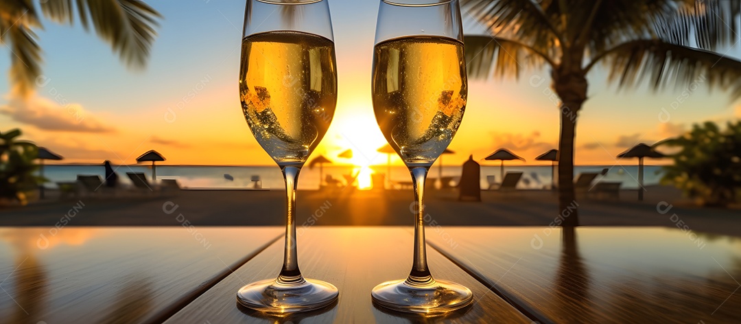 Taças De Champagne Ao Pôr Do Sol