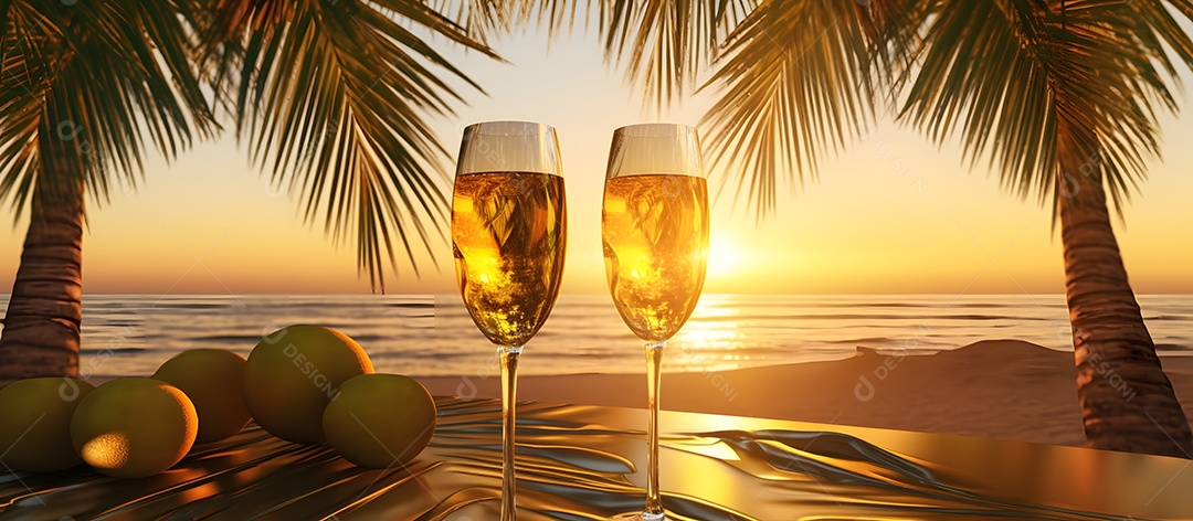 Taças De Champagne Ao Pôr Do Sol