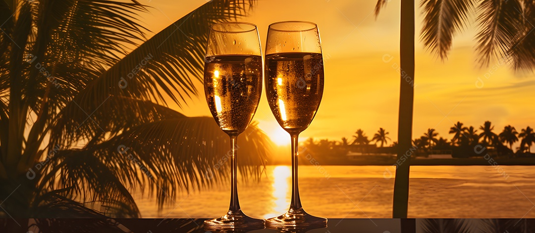 Taças De Champagne Ao Pôr Do Sol