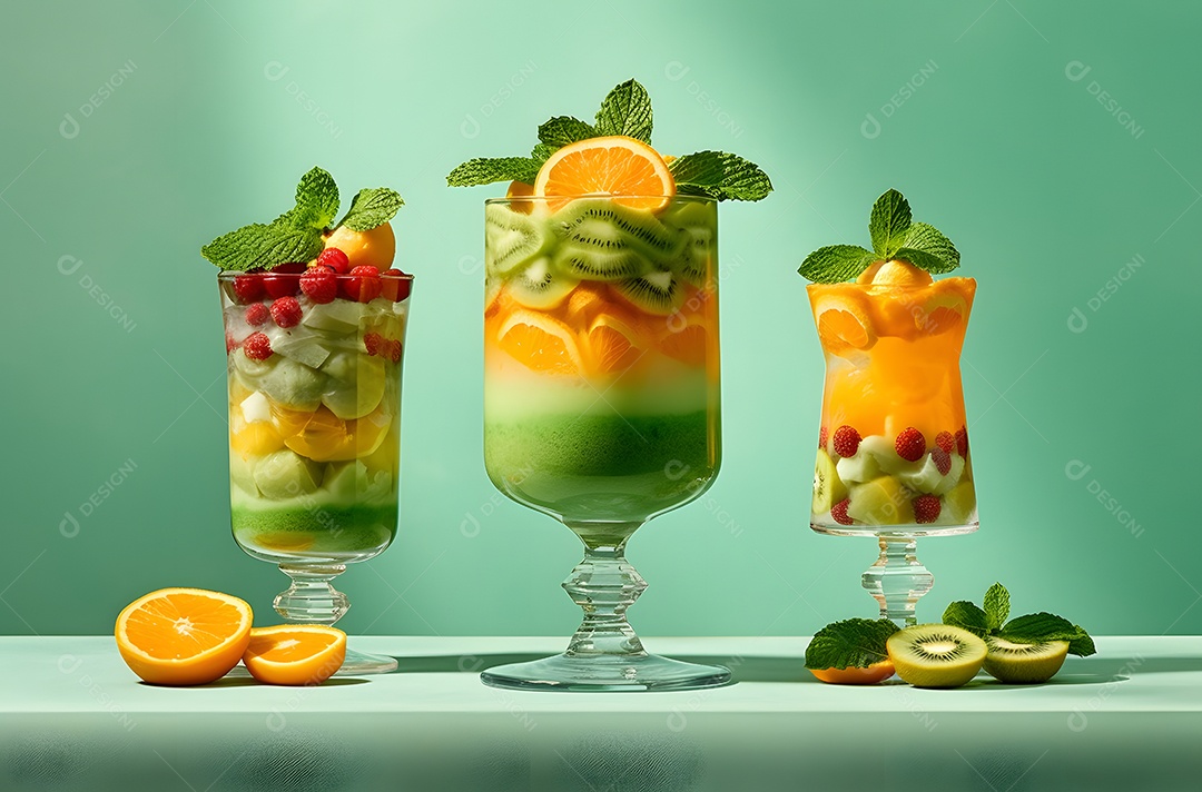 Taças De Drinks e Várias Frutas