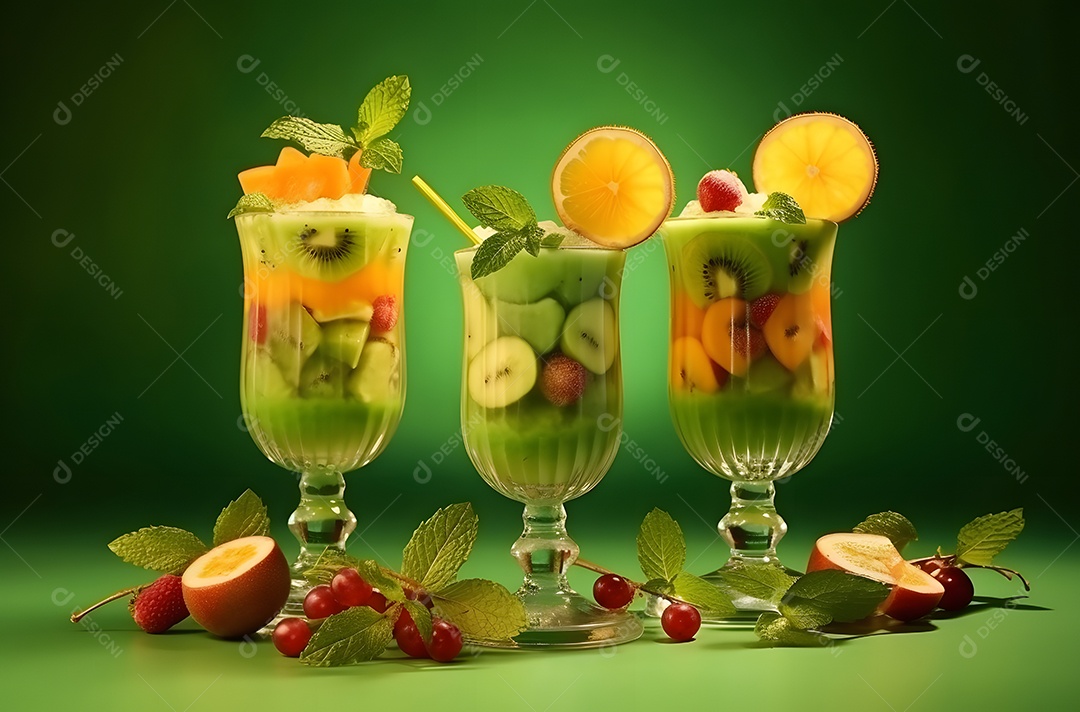 Taças De Drinks e Várias Frutas
