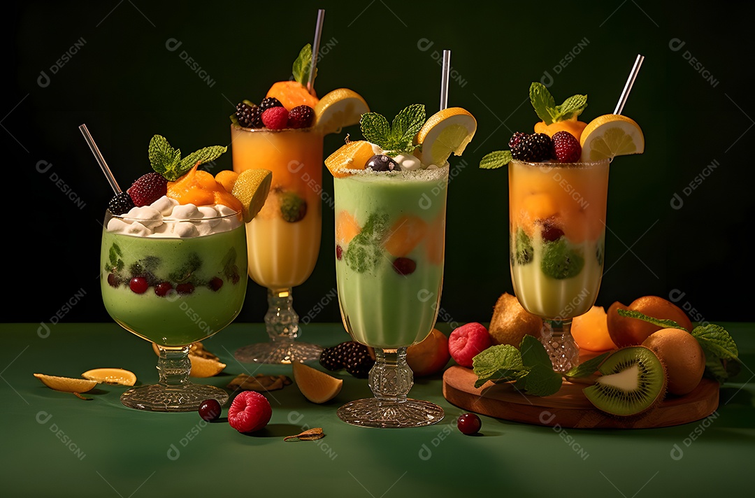 Taças De Drinks e Várias Frutas