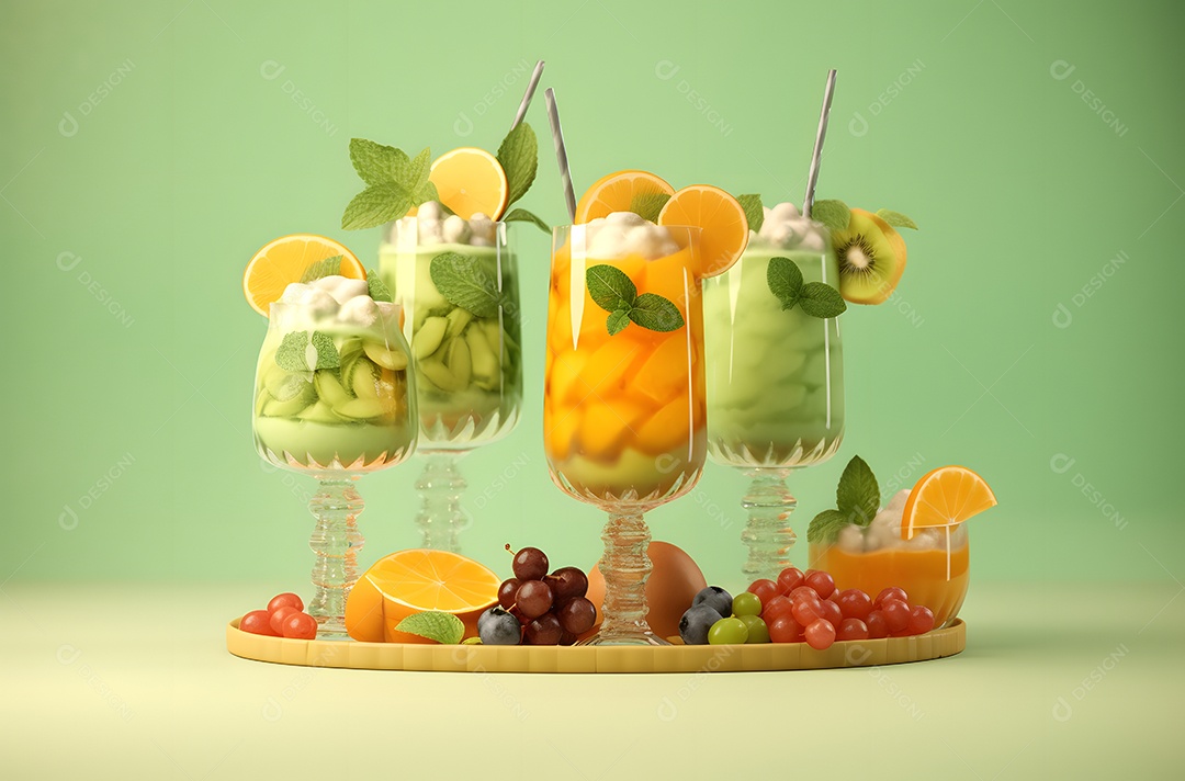 Taças De Drinks e Várias Frutas