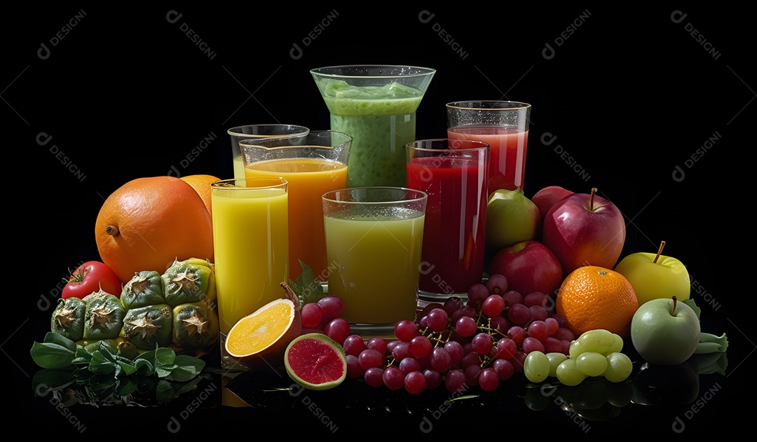 Copos De Suco e Várias Frutas Ao Redor