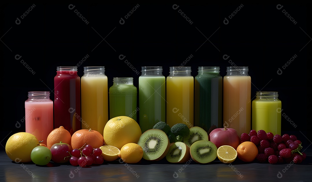 Copos De Suco e Várias Frutas Ao Redor