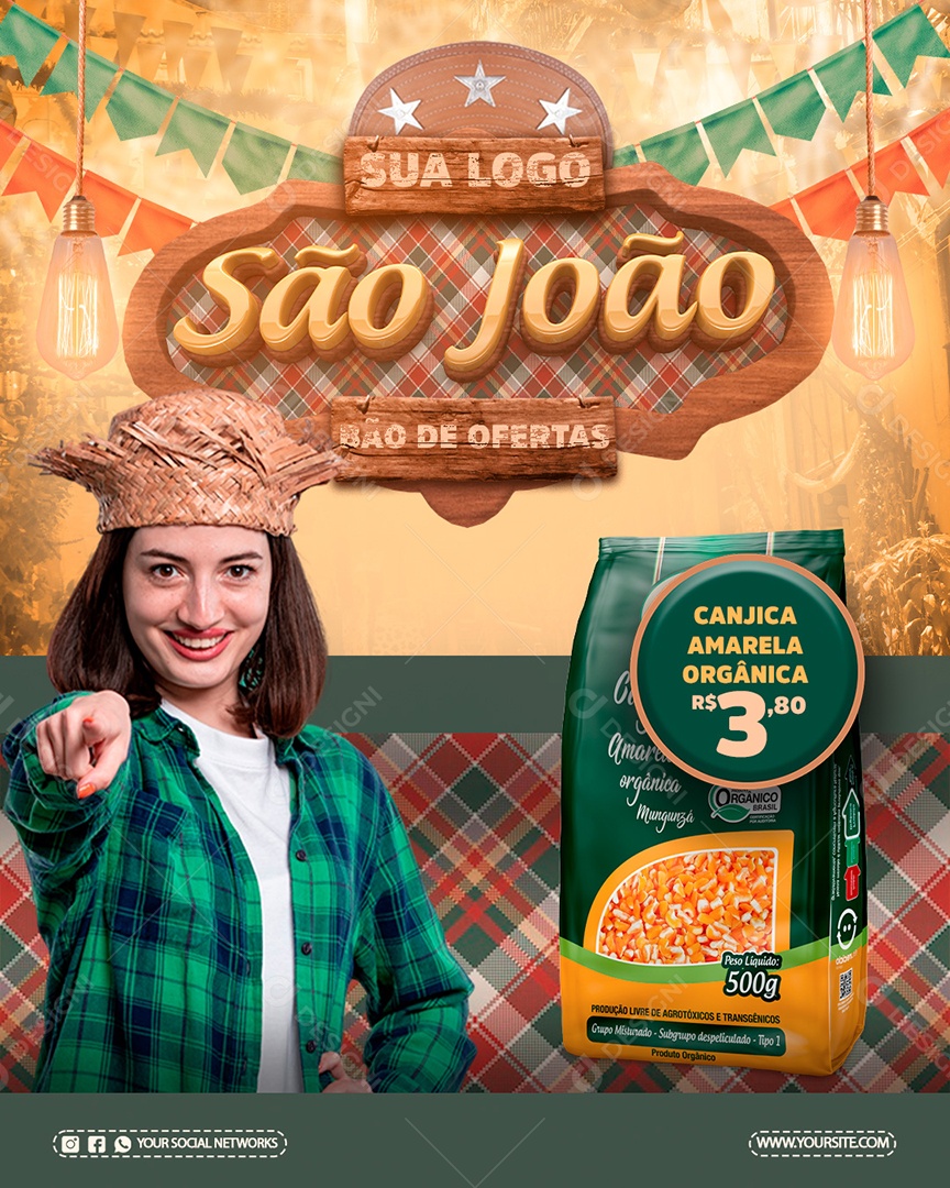 Story São João Bão De Ofertas Canjica Amarela Orgânica Social Media PSD Editável