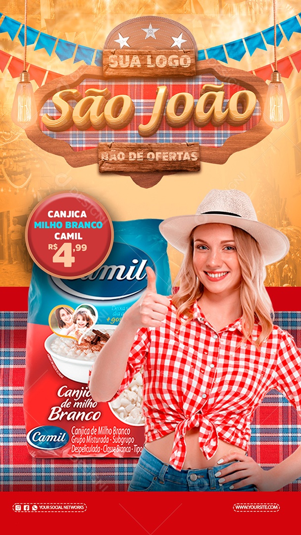 São João Bão De Ofertas Canjica Milho Branco Social Media PSD Editável