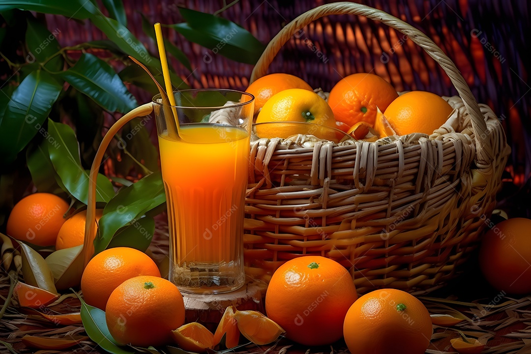 Copo De Suco e Cesta De Laranja