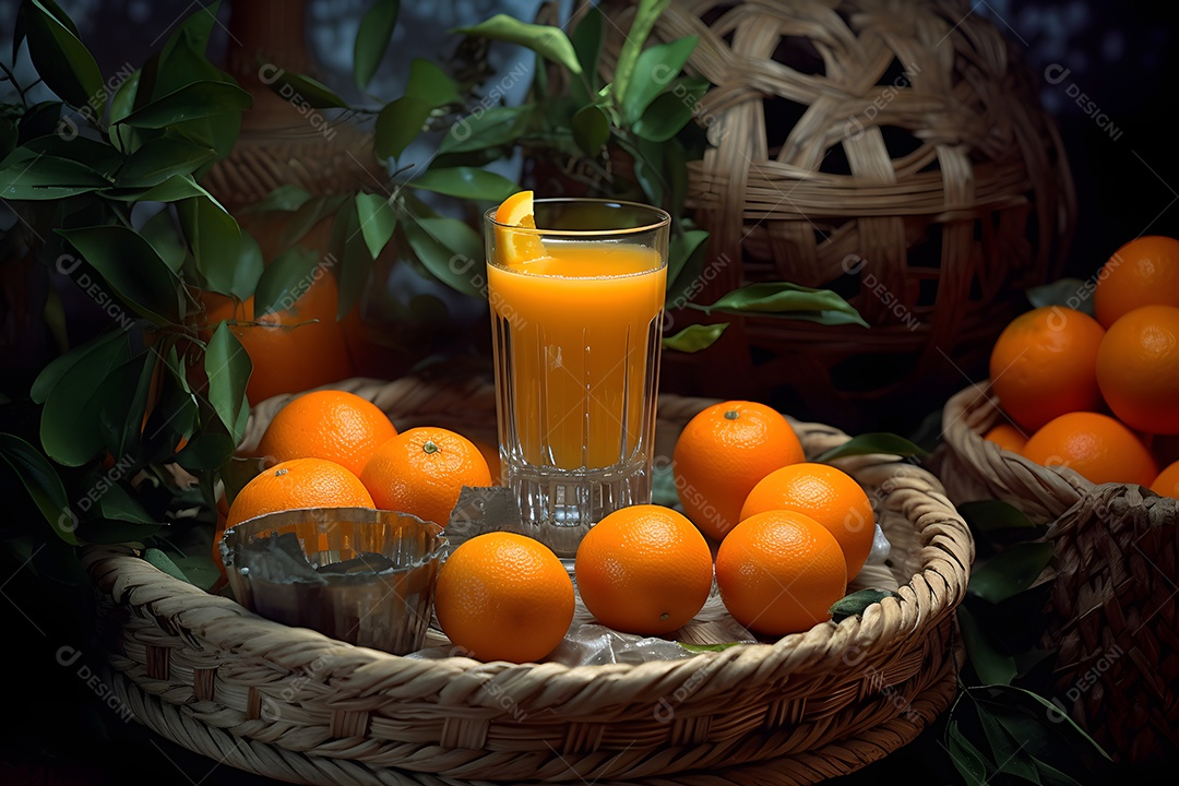 Copo De Suco e Cesta De Laranja