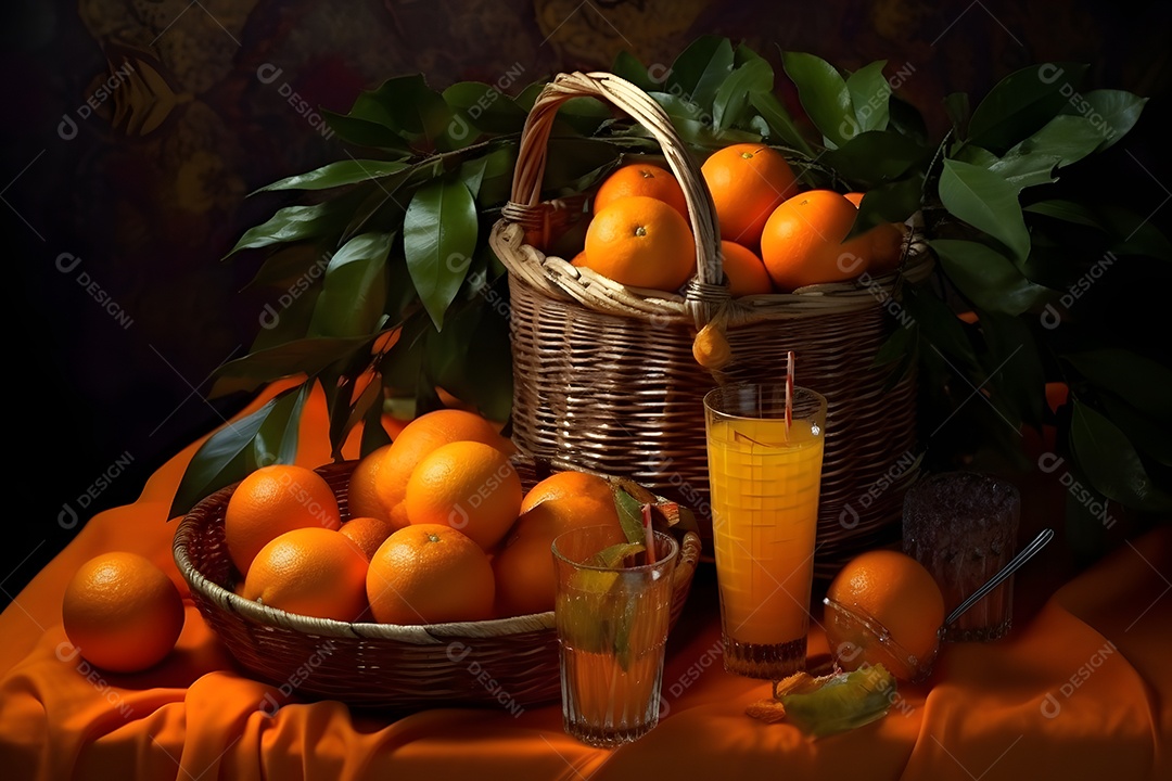Copo De Suco e Cesta De Laranja