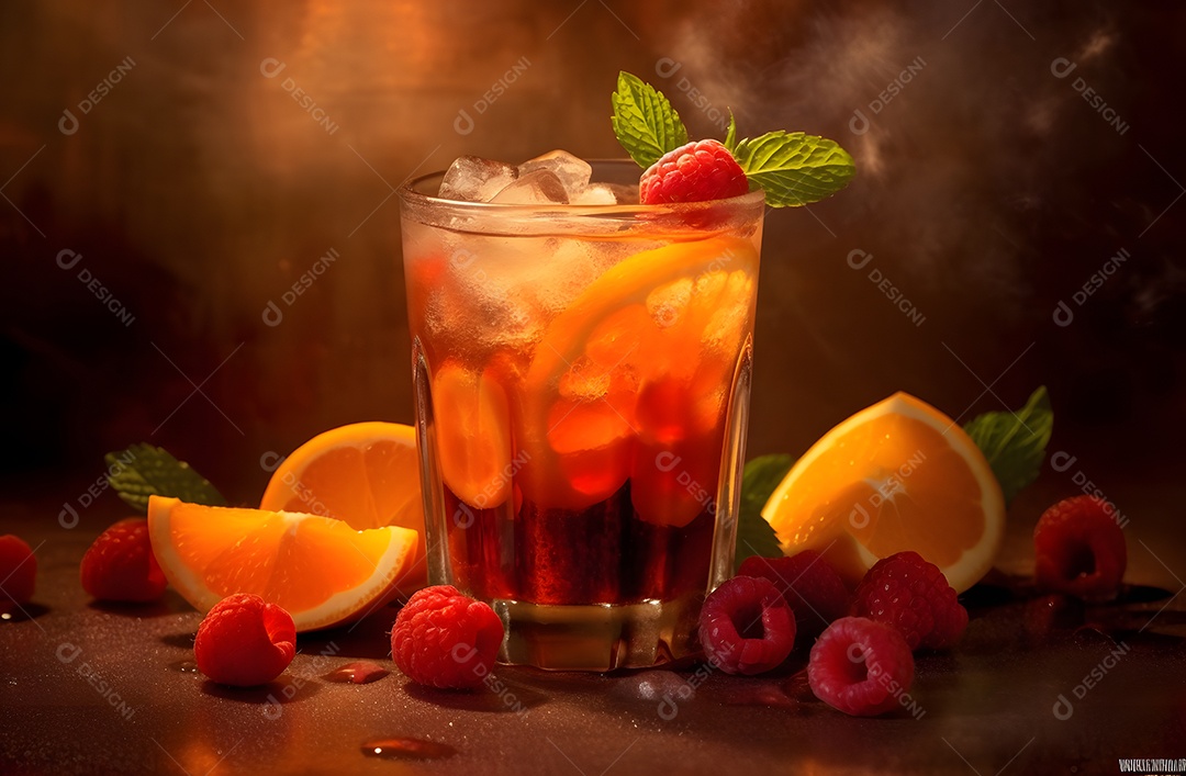 Copo De Drink e Várias Frutas