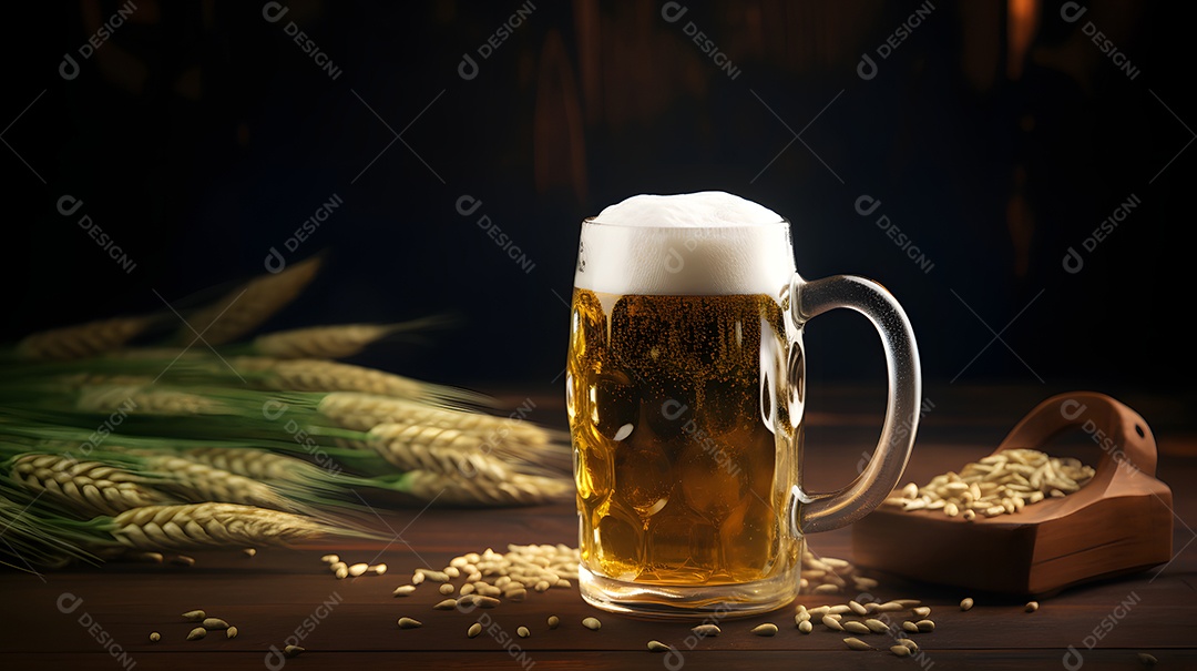 Copo De Cerveja e Cevada Sobre A Mesa
