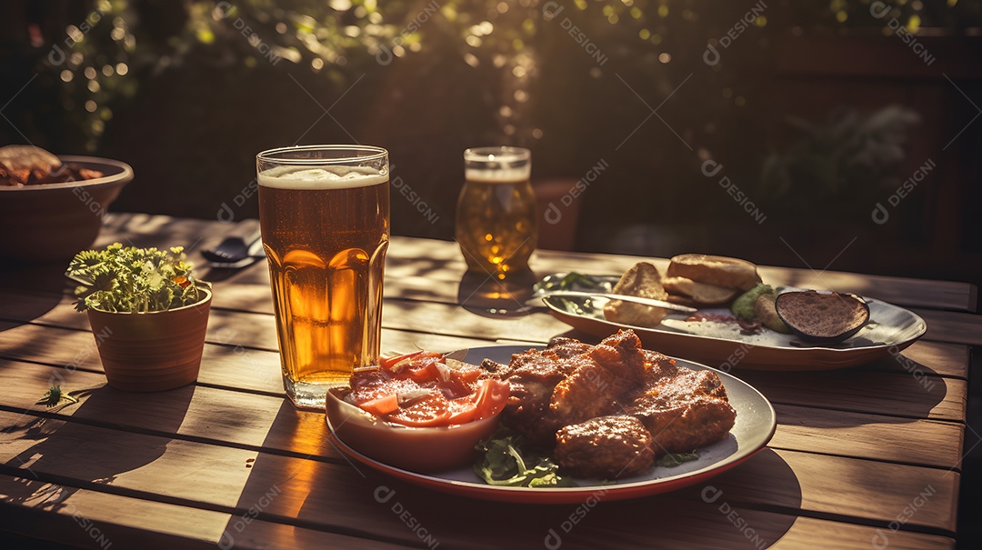 Copos De Cerveja Com Petiscos