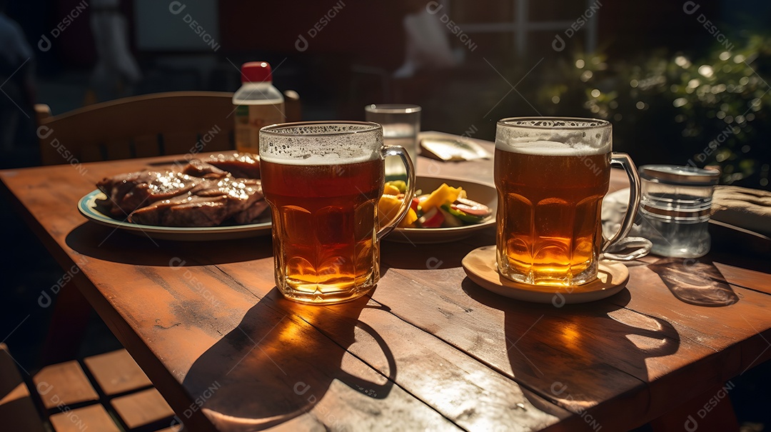 Copos De Cerveja Com Petiscos