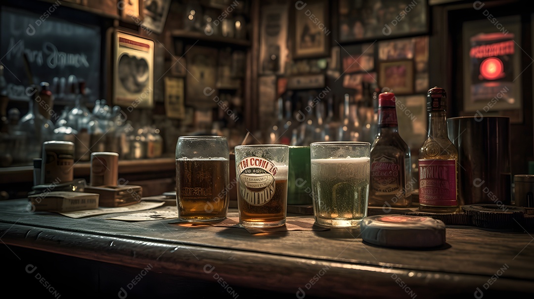 Copos De Cerveja Em cima De Balcão