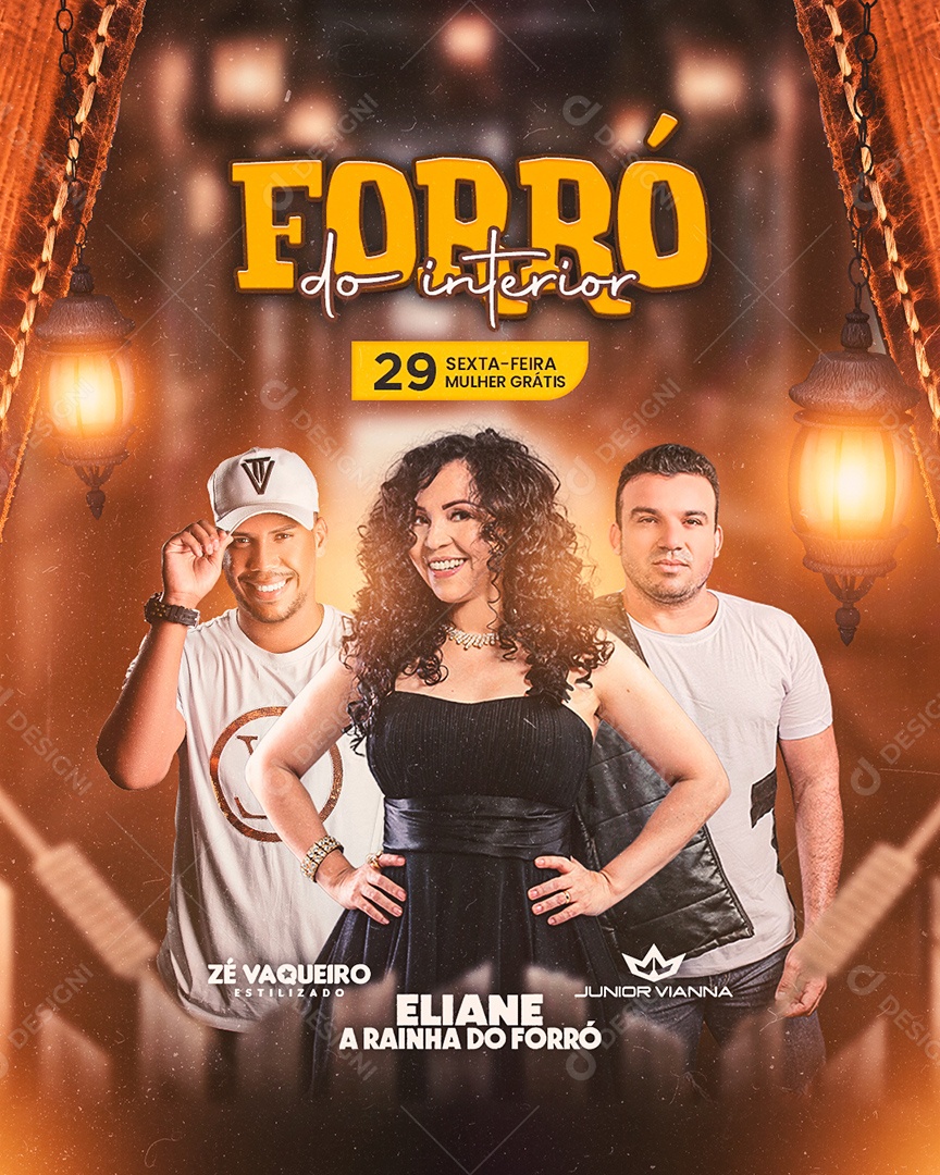 Flyer Forró Zé Vaqueiro Estilizado Eliane a Rainha do Forró e Junior Vianna Social Media PSD Editável