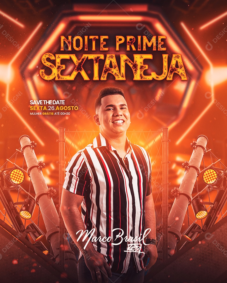 Flyer Noite Prime Sextaneja Marco Brasil Social Media PSD Editável