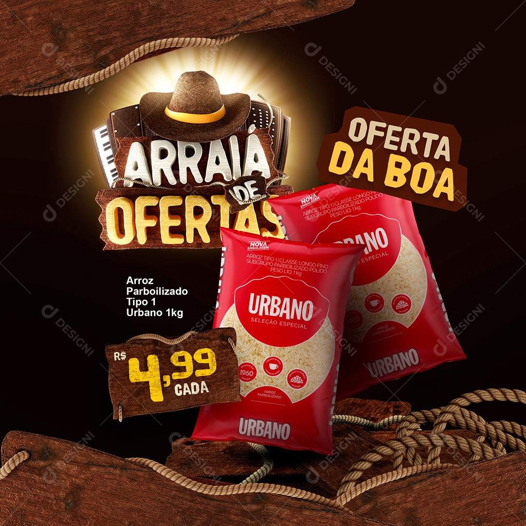 Ofertas De Arraiá Promoção De Arroz Social Media PSD Editável