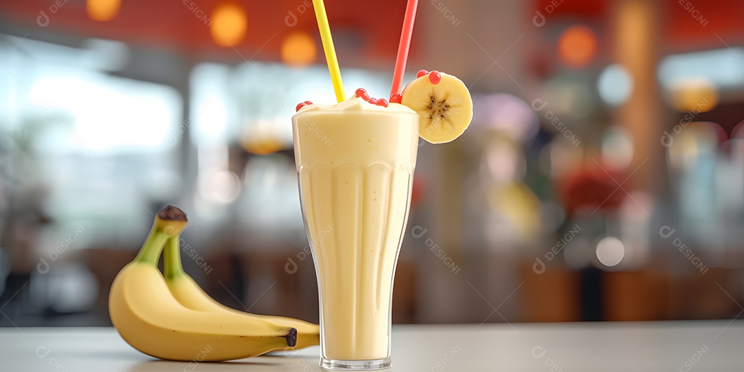 Copo com deliciosa vitamina de banana