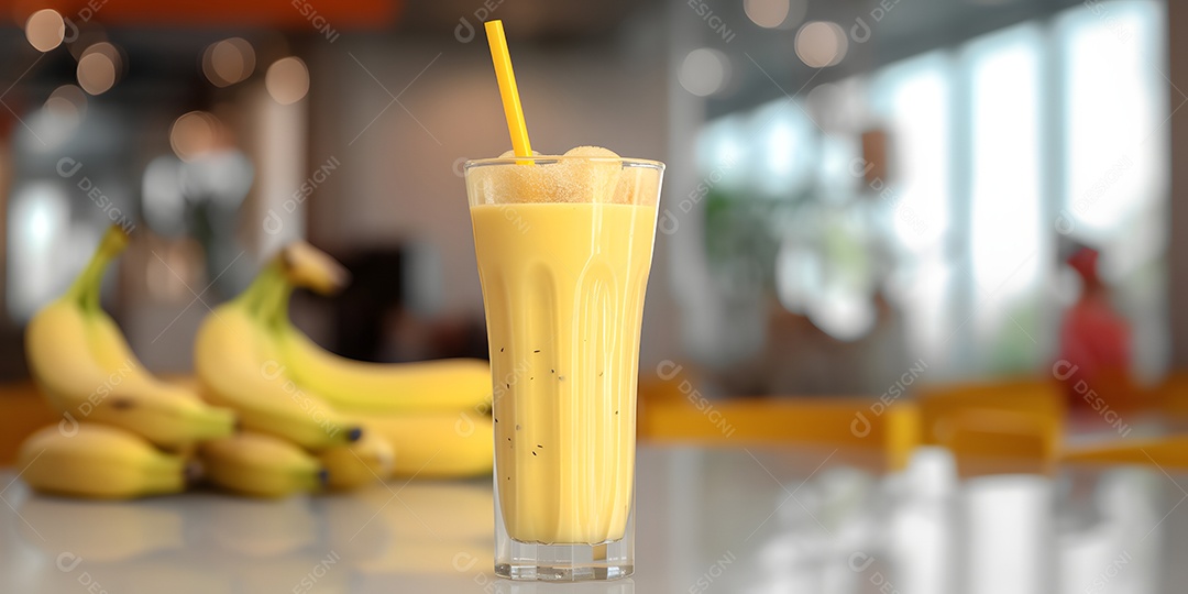 Copo com deliciosa vitamina de banana