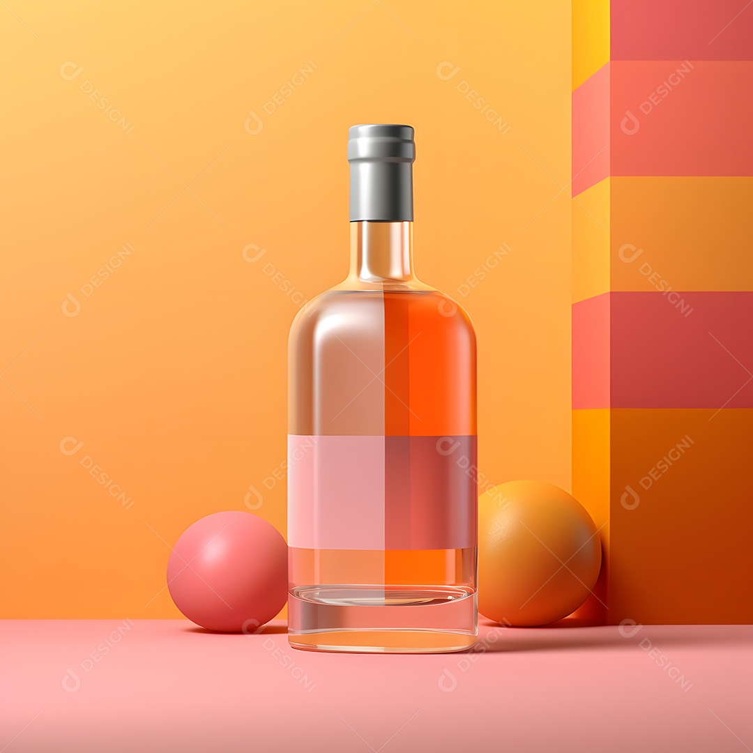 Garrafa de vinho rose em fundo laranja