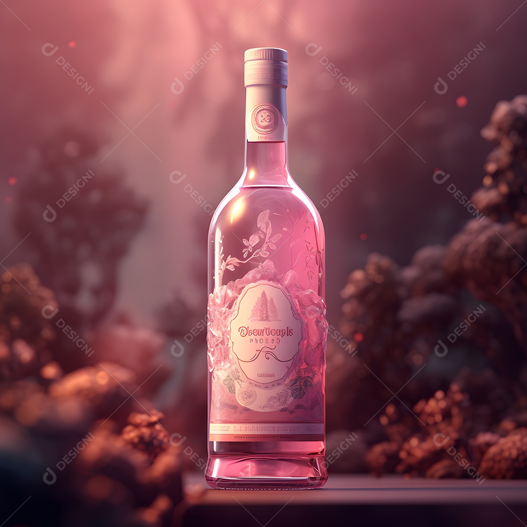 Garrafa de vinho rose sobre a mesa