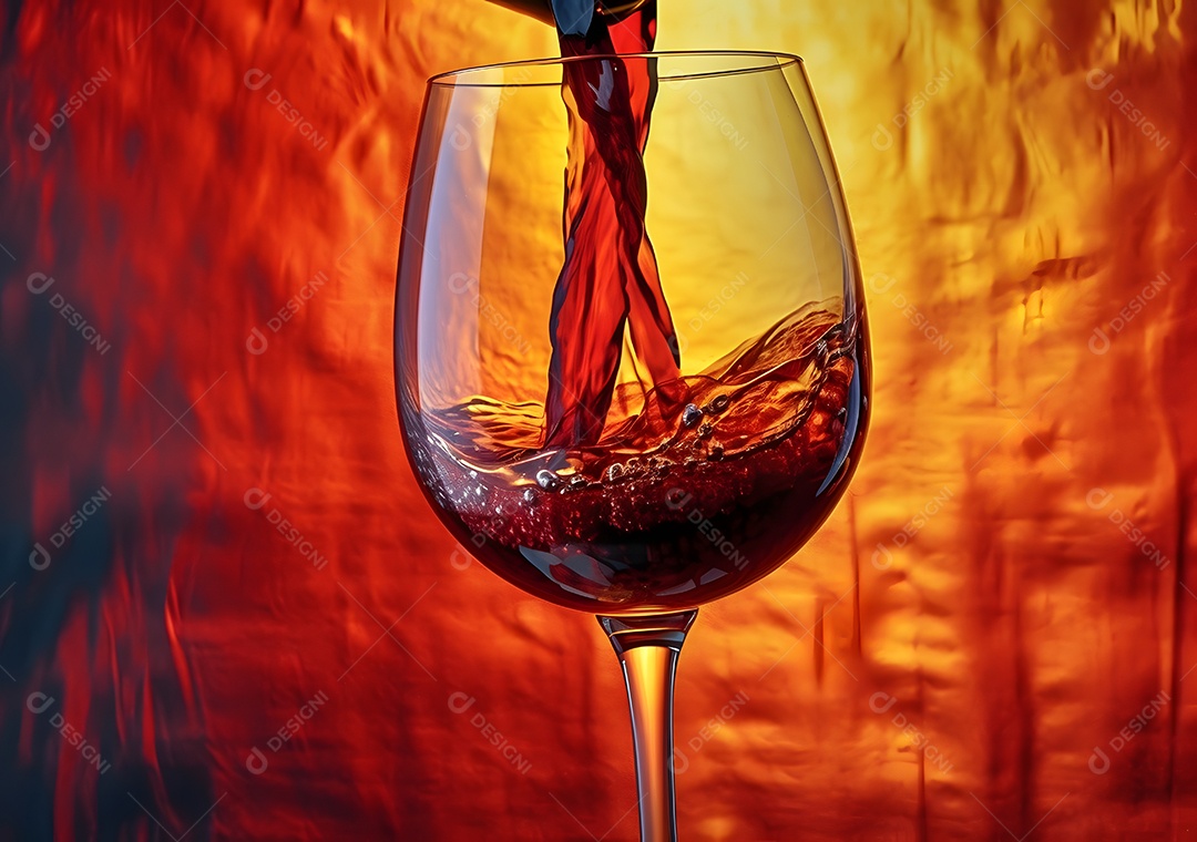 Taça com vinho tinto em fundo laranja