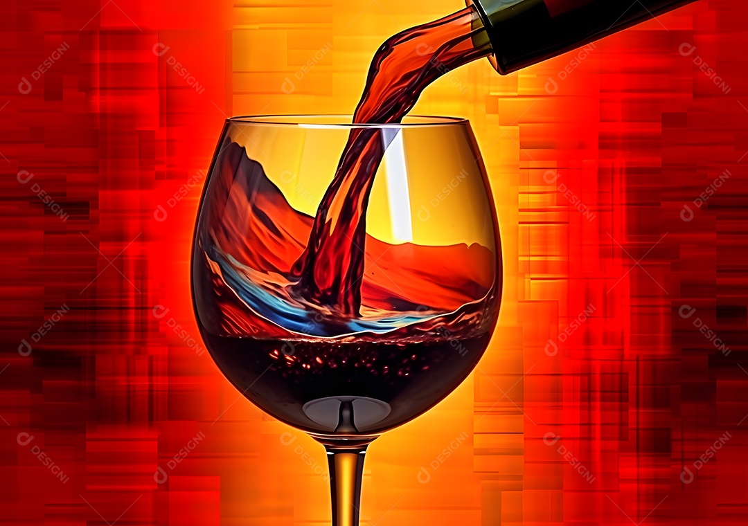 Taça com vinho tinto em fundo vermelho