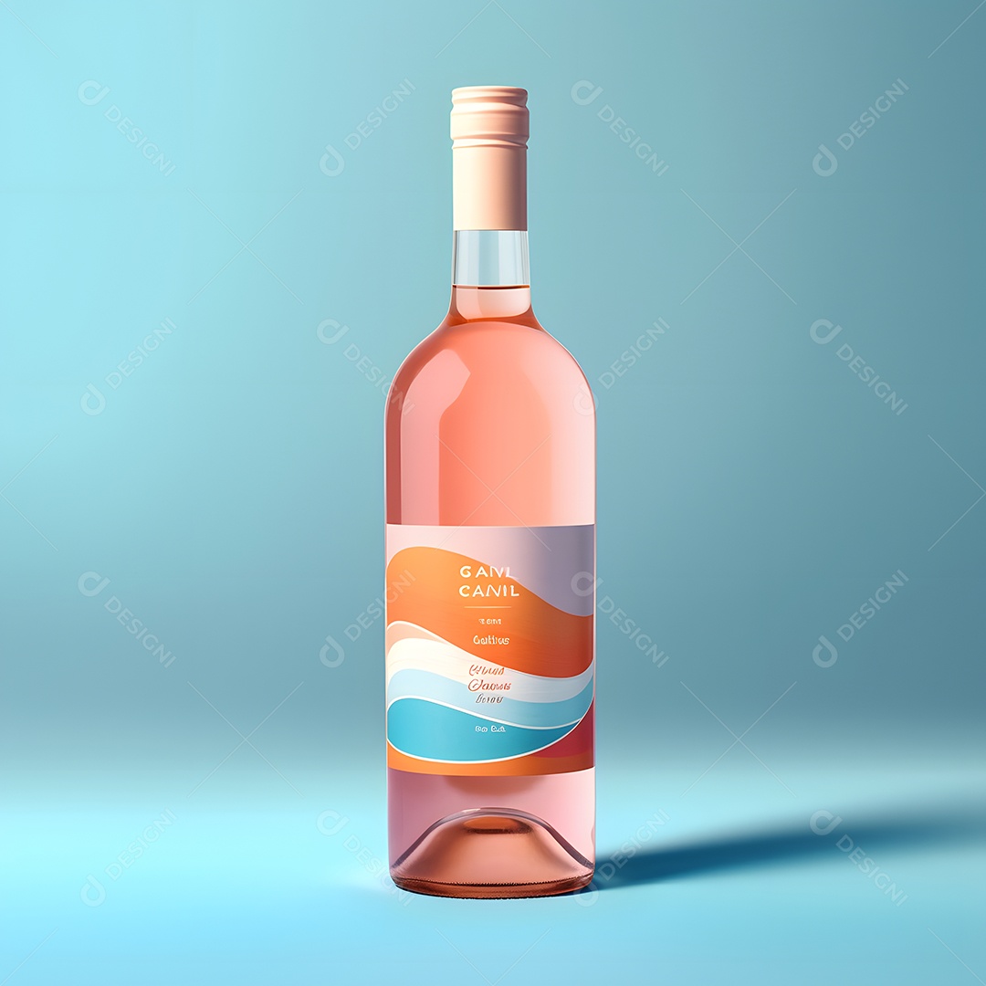Garrafa de vinho rose sobre fundo azul