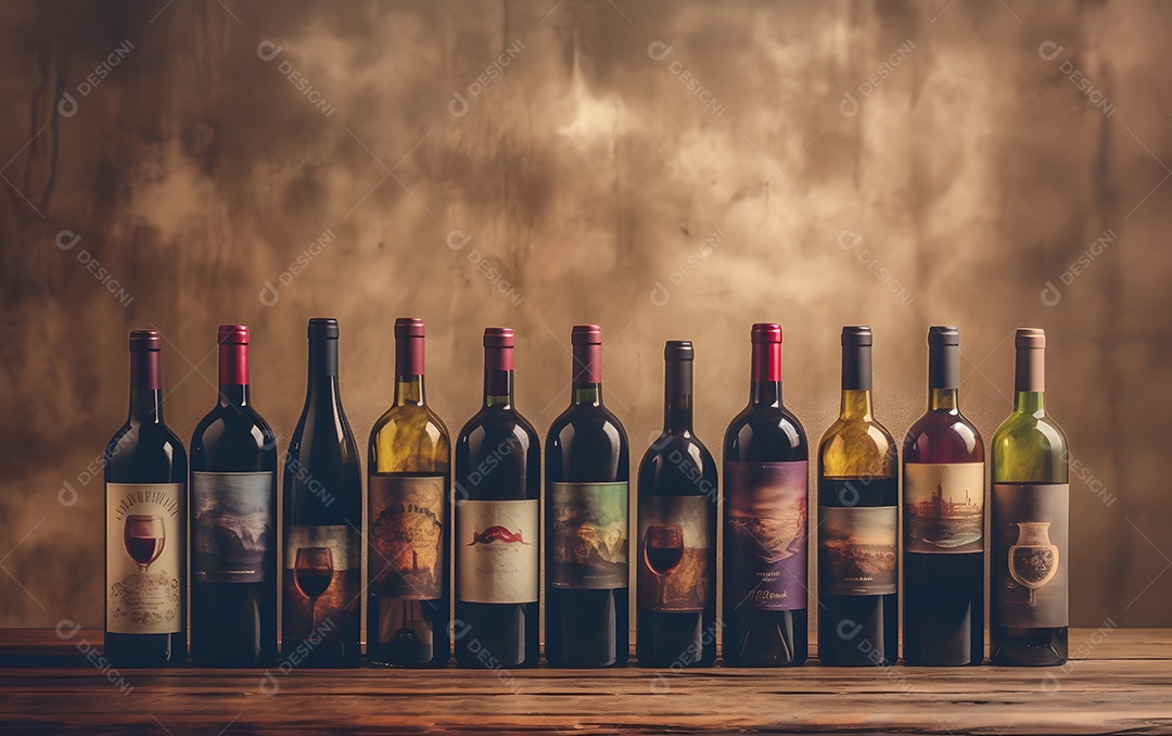 Garrafas de vinho enfileiradas sobre a mesa