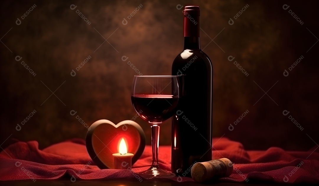 Garrafa e taça de vinho tinto sobre a mesa