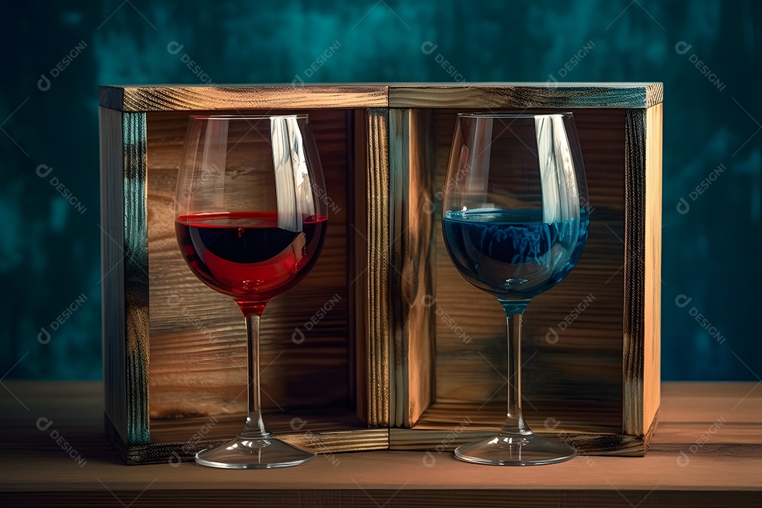 Taças de vinho sobre a mesa de madeira