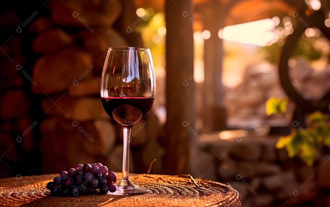 Taça de vinho sobre a mesa de madeira