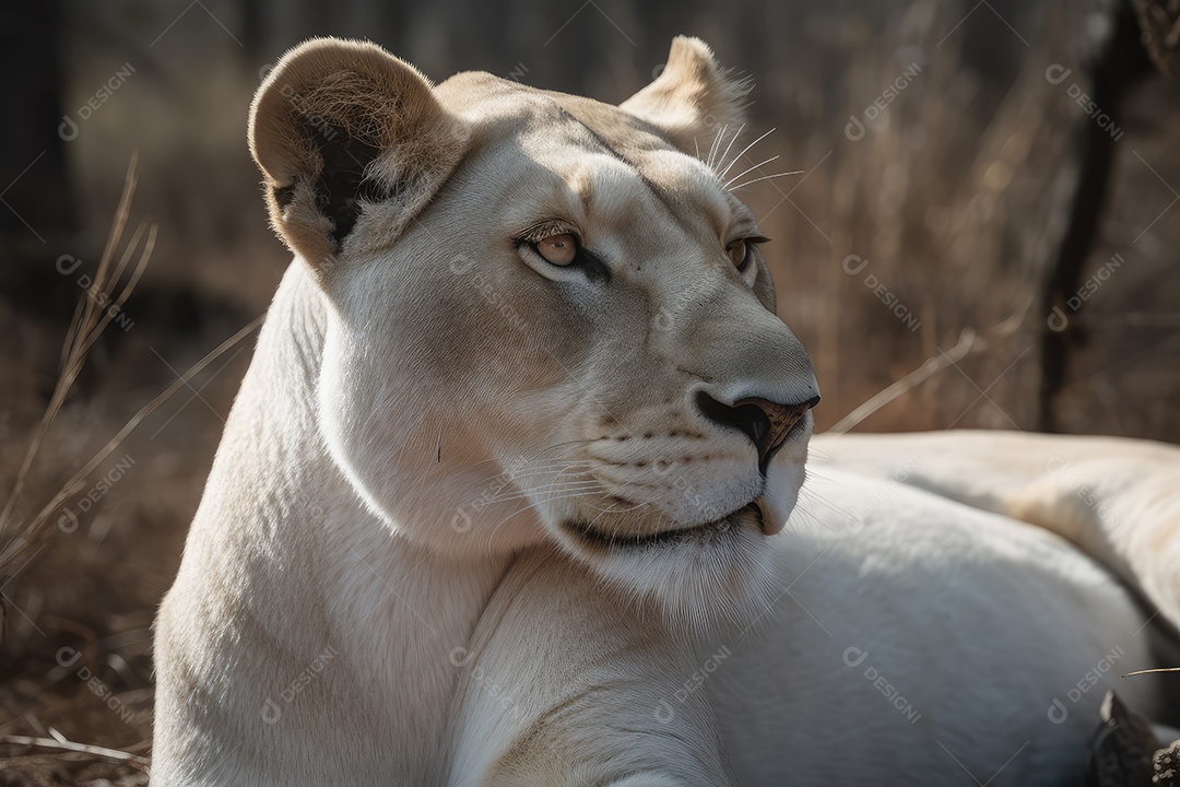 Leoa olhando para a câmera fundo bonito fundo de savana gerado por IA
