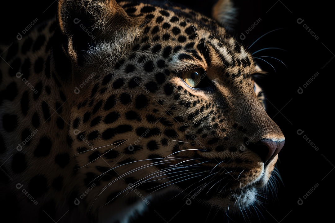 Leopardo olhando para a câmera fundo bonito fundo preto gerado por IA