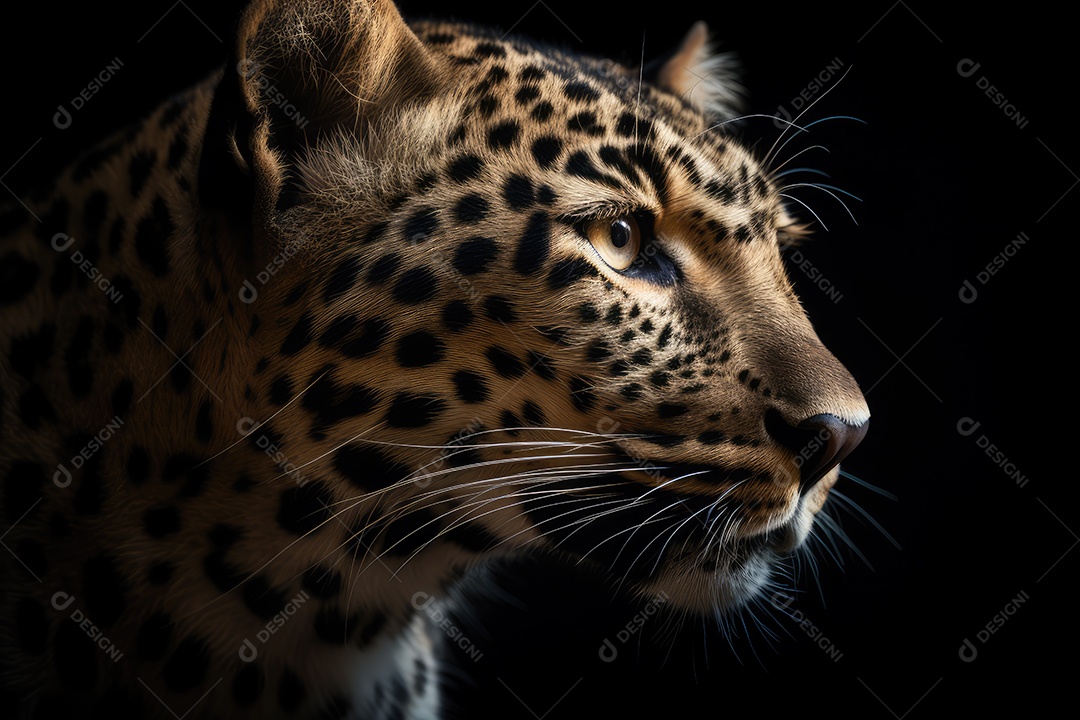 Leopardo olhando para a câmera fundo bonito fundo preto gerado por IA
