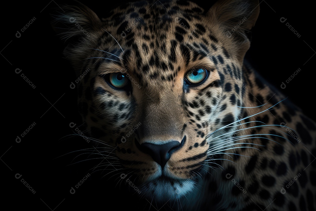 Leopardo olhando para a câmera fundo bonito fundo preto gerado por IA