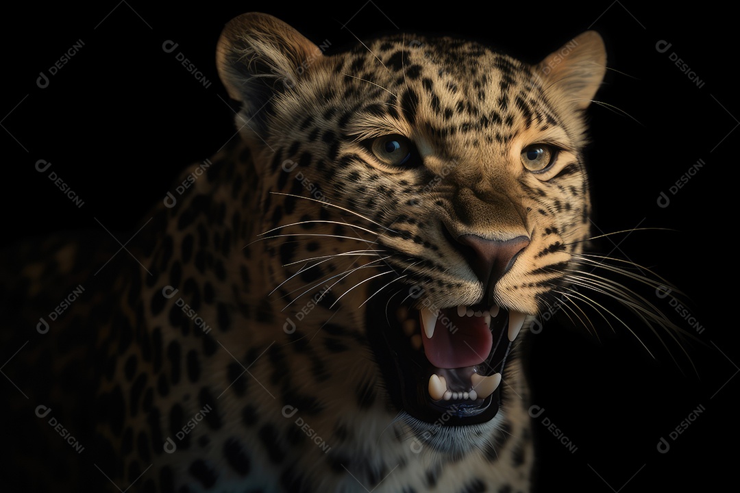 Leopardo olhando para a câmera fundo bonito fundo preto gerado por IA