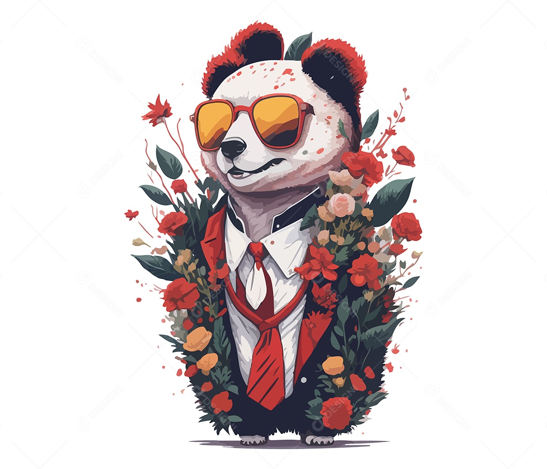 Ilustração 3D Urso Panda Com Óculos EPS Editável