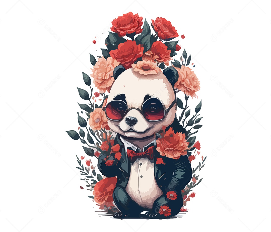 Ilustração 3D Urso Panda Com Óculos EPS Editável