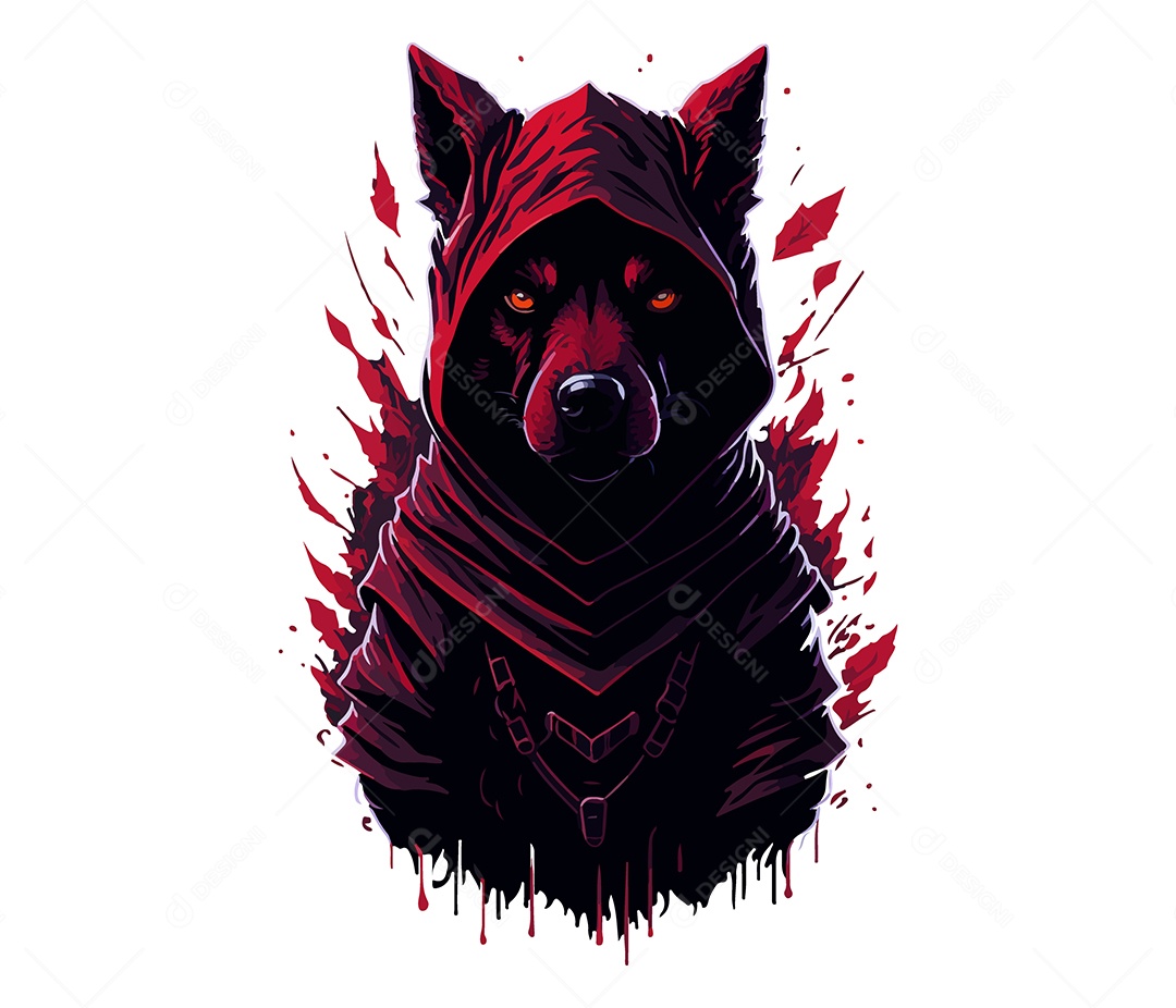 Ilustração 3D Lobo Com Capa Vermelha EPS Editável