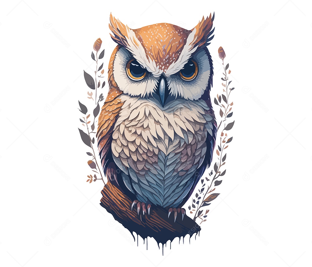 Ilustração 3D Coruja Em Galho EPS Editável