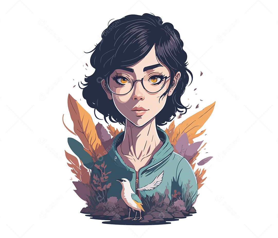 Ilustração 3D Mulher Com Pássaro EPS Editável