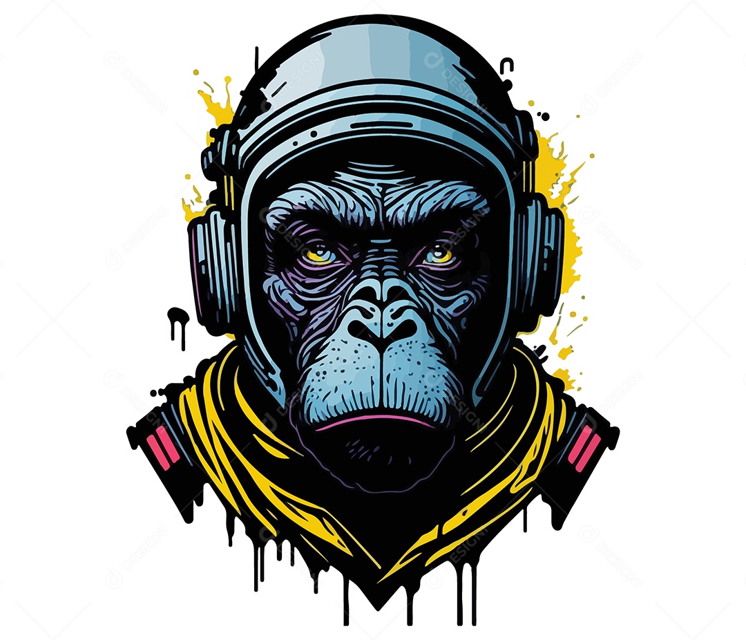 Mascote 3D Macaco Com Fone De Ouvido EPS Editável