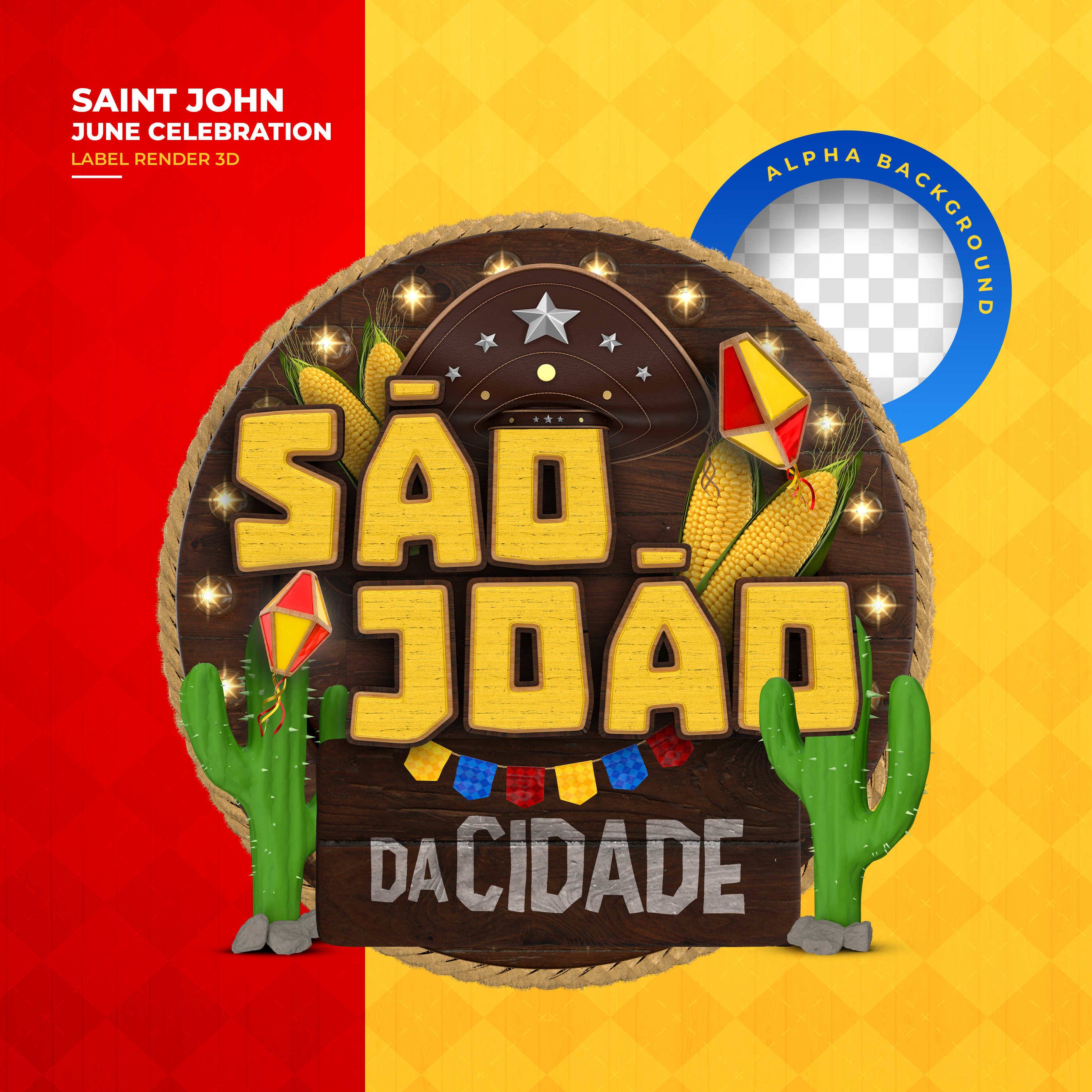 Selo 3D São João Da Sua Cidade Para Composição PSD