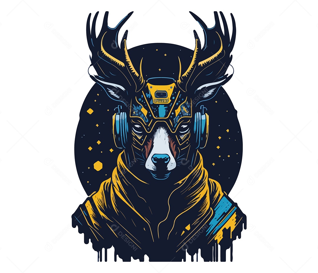 Mascote 3D Cervo Com Fone De Ouvido EPS Editável