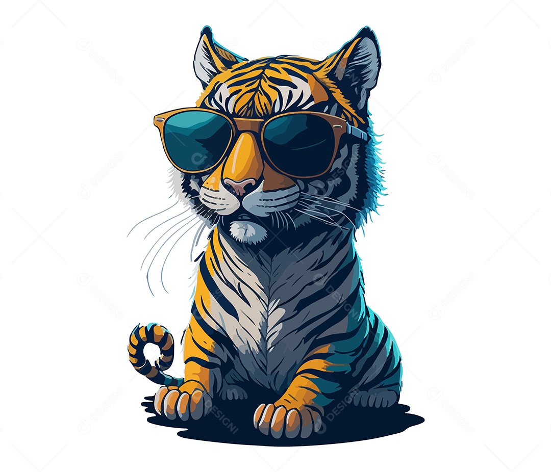 Ilustração 3D Tigre Com Óculos EPS Editável