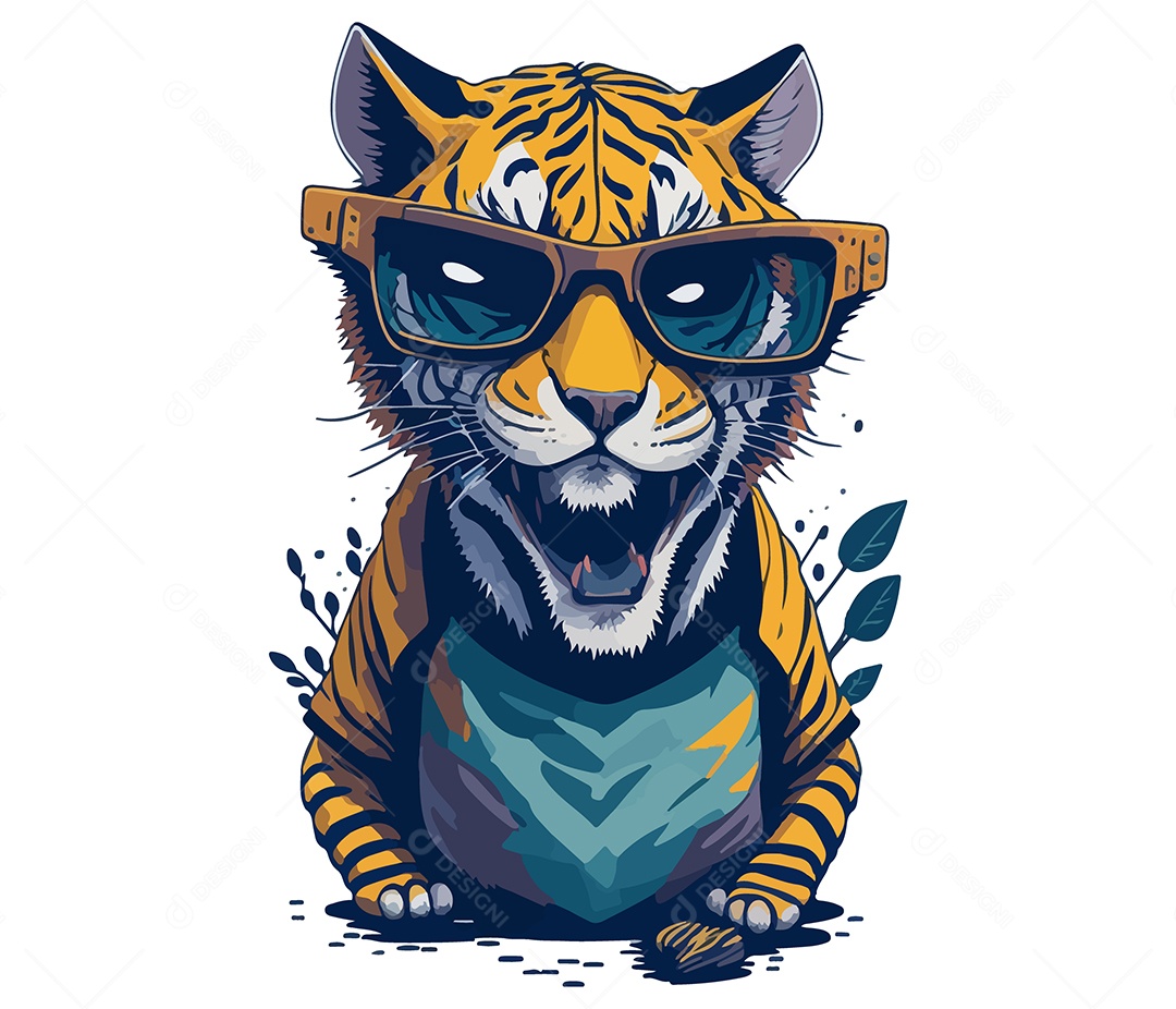 Ilustração 3D Tigre Com Óculos EPS Editável