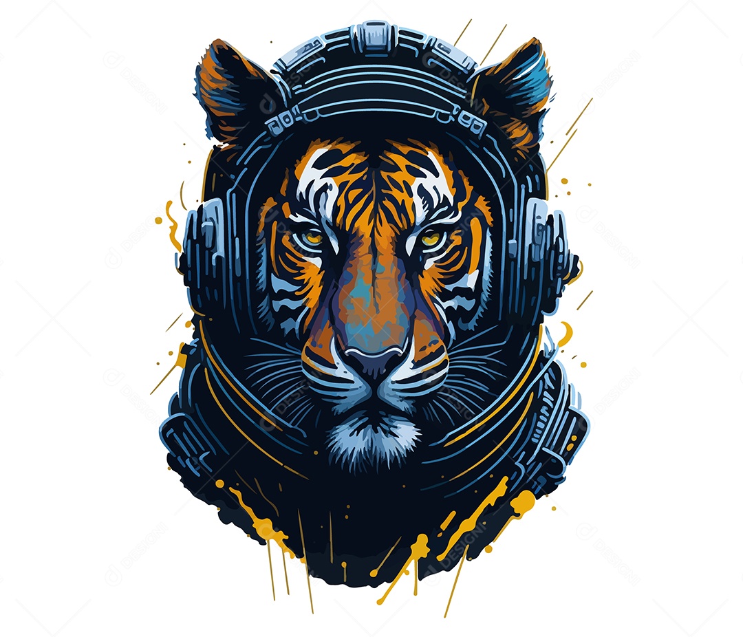 Ilustração 3D Tigre Com Capacete De Astronauta EPS Editável
