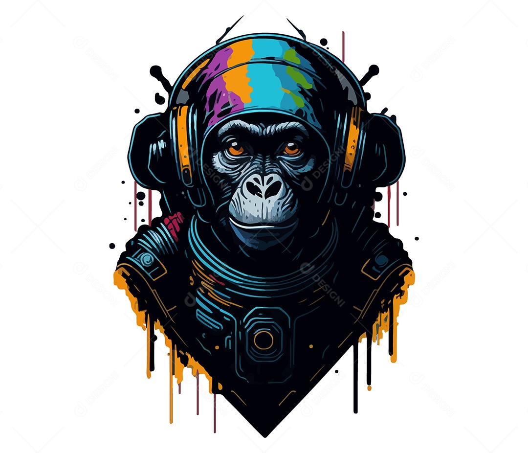 Mascote 3D Macaco Com Fone De Ouvido EPS Editável